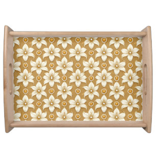 Luxurious Gold Floral Pattern With White Lily Moti Serving Tray
