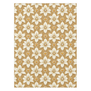 Luxurious Gold Floral Pattern With White Lily Moti Tablecloth