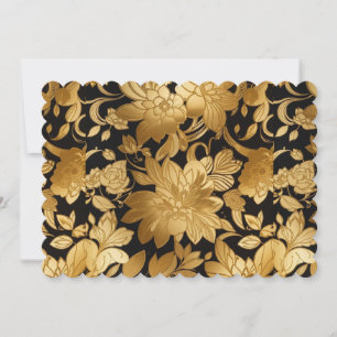 Luxurious Gold Floral Print On Black Background Invitation