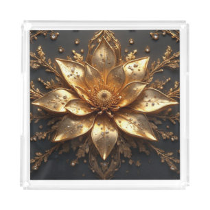 Luxurious Gold Flower Acrylic Tray