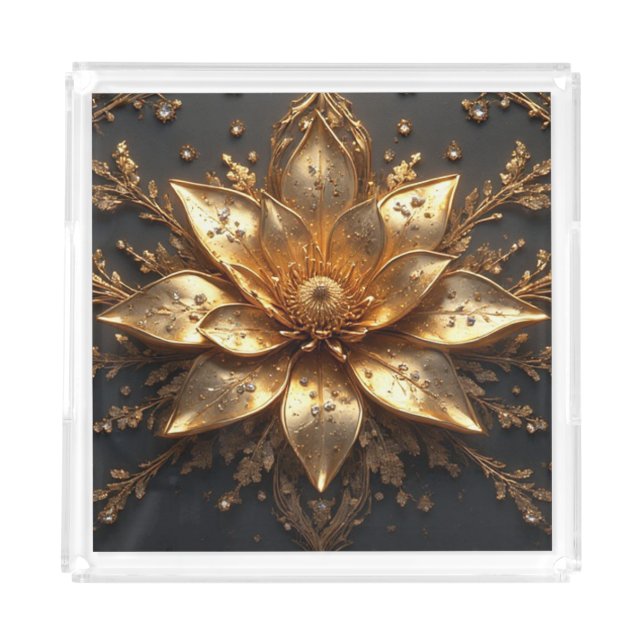 Luxurious Gold Flower Acrylic Tray (Front)