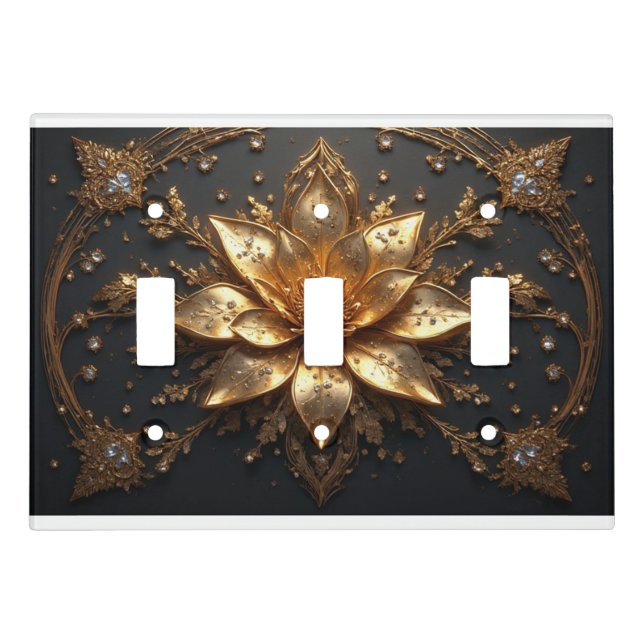 Luxurious Gold Flower Light Switch Cover (Front)