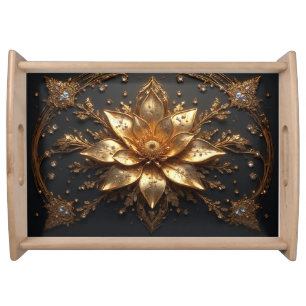 Luxurious Gold Flower Serving Tray