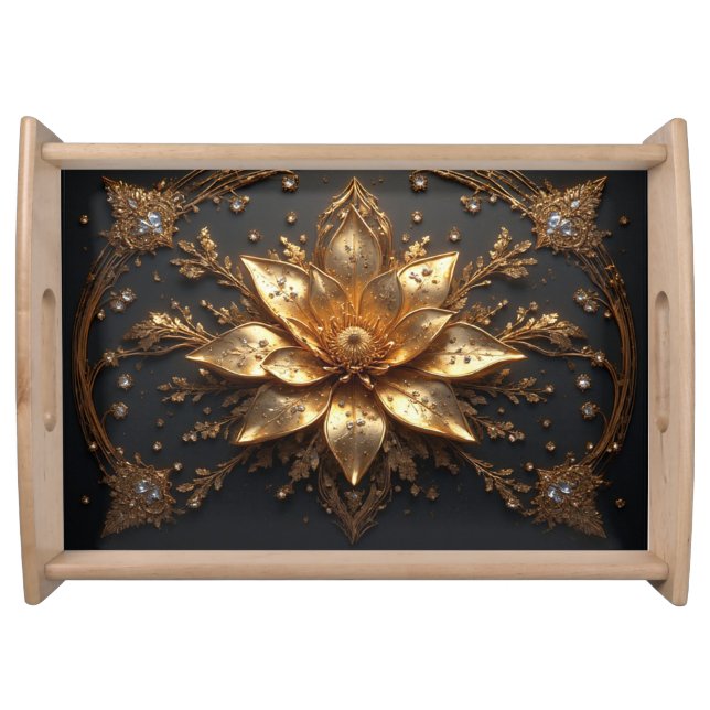 Luxurious Gold Flower Serving Tray (Front)