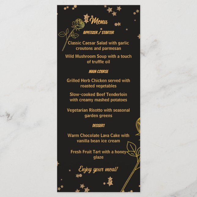 Luxurious Gold Foil Floral Wedding Menu Card (Front)
