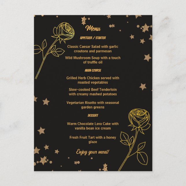 Luxurious Gold Foil Floral Wedding Menu Card (Front)