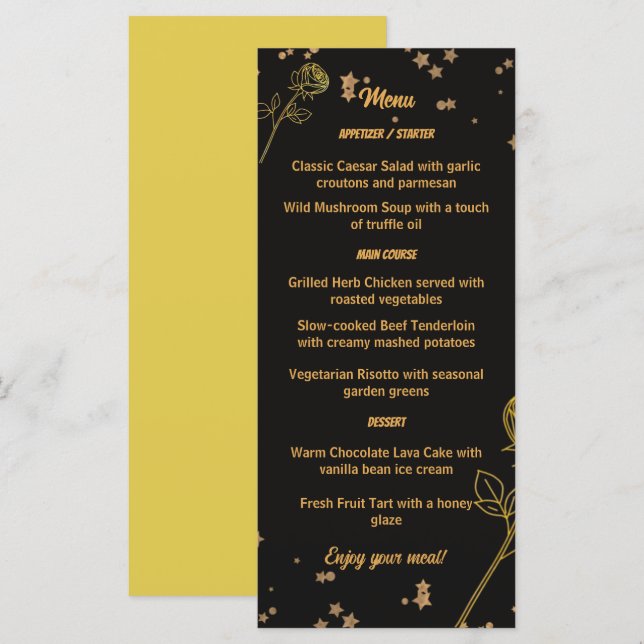 Luxurious Gold Foil Floral Wedding Menu Card (Front/Back)