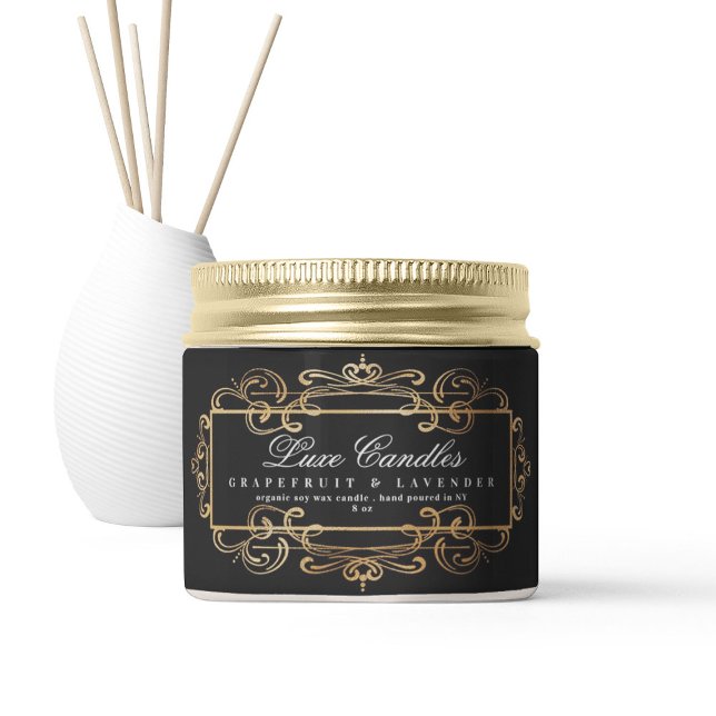 Luxurious Gold Foil Swirls Elegant Black Product Label (Creator Uploaded)