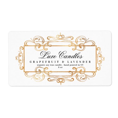 Luxurious Gold Foil Swirls Elegant White Product  Label