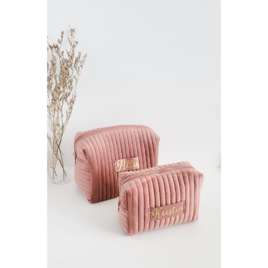 Luxurious Gold Font Velvet Makeup Bag (Front)