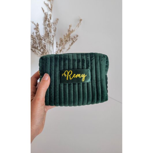 Luxurious Gold Font Velvet Makeup Bag (Front)