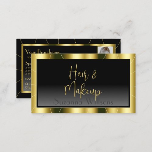 Luxurious Gold Frame and Black Gradient with Photo Business Card