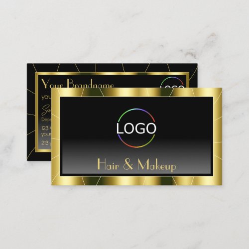 Luxurious Gold Frame Black Gradient Chic with Logo Business Card