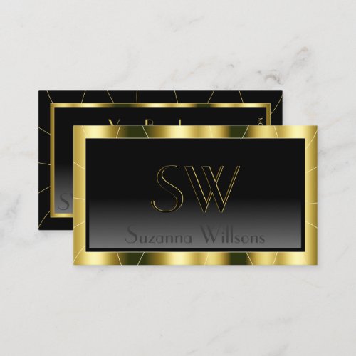 Luxurious Gold Frame Black Gradient with Monogram Business Card