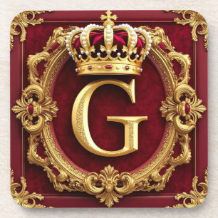 Luxurious Gold Frame With Crowned Monogram Beverage Coaster