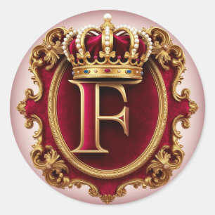 Luxurious Gold Frame With Crowned Monogram Classic Round Sticker