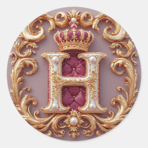 Luxurious Gold Frame With Crowned Monogram Classic Round Sticker