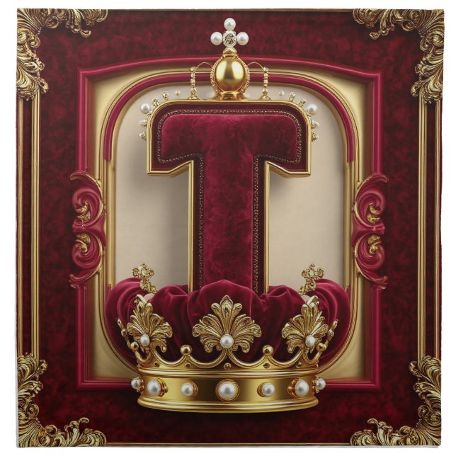 Luxurious Gold Frame With Crowned Monogram Cloth Napkin (Front)