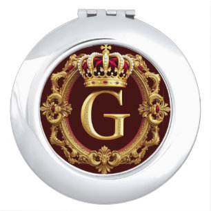 Luxurious Gold Frame With Crowned Monogram Compact Mirror
