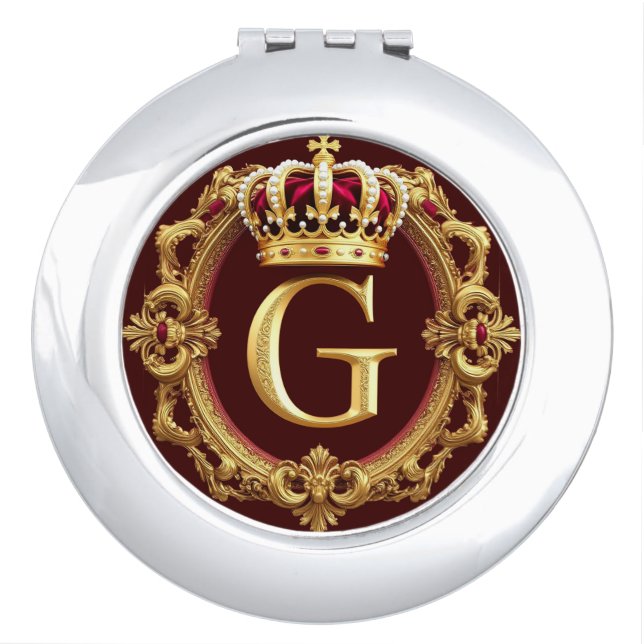 Luxurious Gold Frame With Crowned Monogram Compact Mirror (Front)