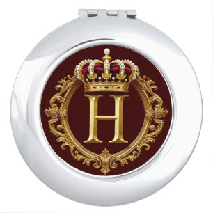 Luxurious Gold Frame With Crowned Monogram Compact Mirror