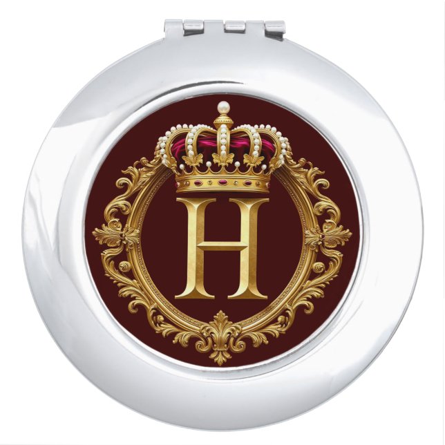 Luxurious Gold Frame With Crowned Monogram Compact Mirror (Front)