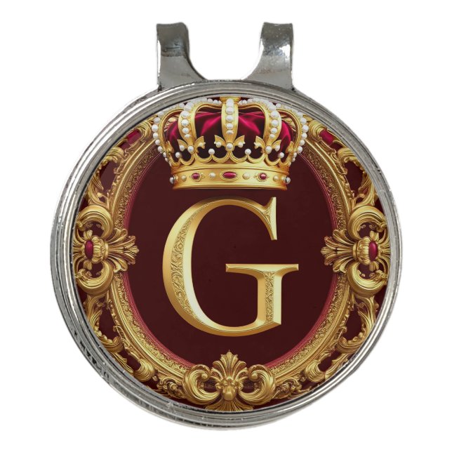 Luxurious Gold Frame With Crowned Monogram Golf Hat Clip (Front)