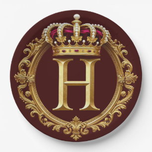 Luxurious Gold Frame With Crowned Monogram Paper Plates
