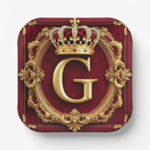 Luxurious Gold Frame With Crowned Monogram Paper Plates