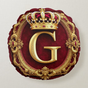 Luxurious Gold Frame With Crowned Monogram Round Pillow