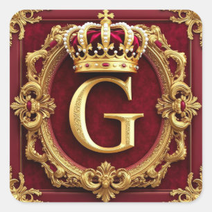 Luxurious Gold Frame With Crowned Monogram Square Sticker