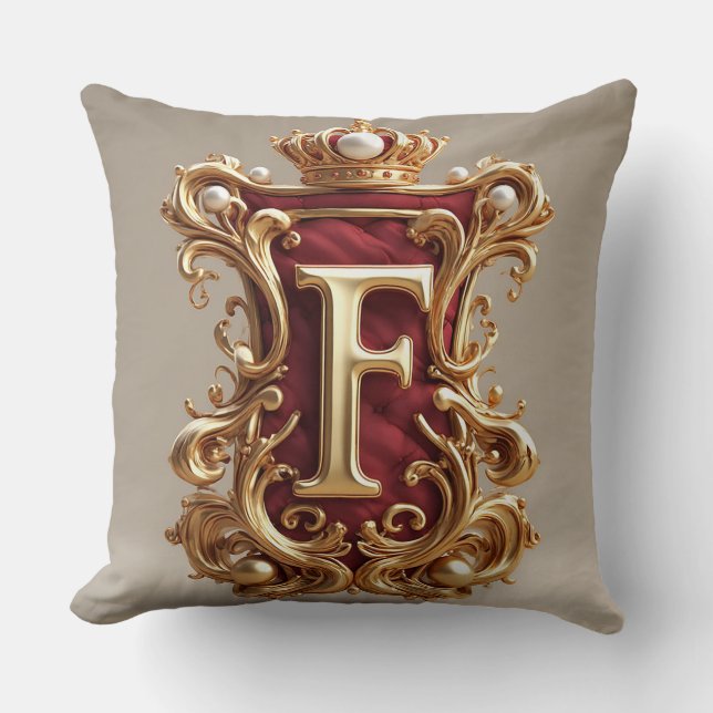 Luxurious Gold Frame With Crowned Monogram Throw Pillow (Front)