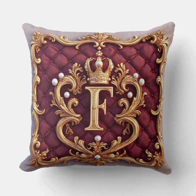 Luxurious Gold Frame With Crowned Monogram Throw Pillow (Front)