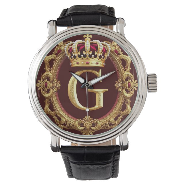 Luxurious Gold Frame With Crowned Monogram Watch (Front)