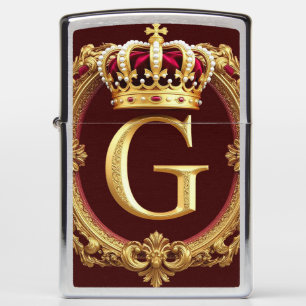 Luxurious Gold Frame With Crowned Monogram Zippo Lighter