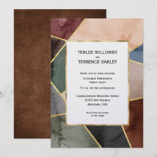 Luxurious Gold Geometric Blue Brown Green Invitation