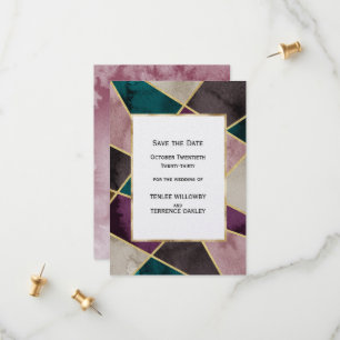 Luxurious Gold Geometric Green Purple Wedding Save The Date