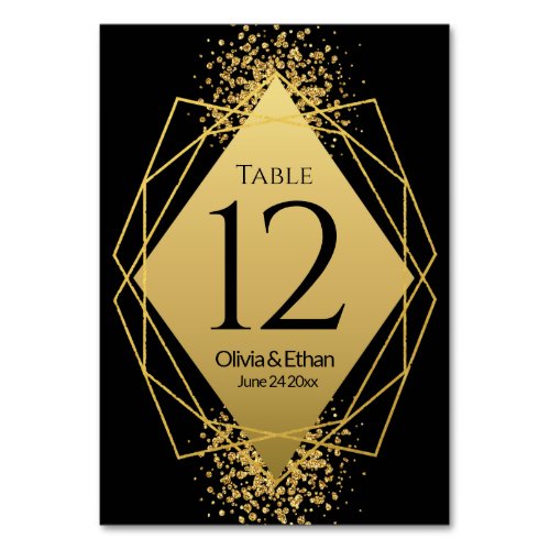Luxurious Gold Geometric on Black Table Number