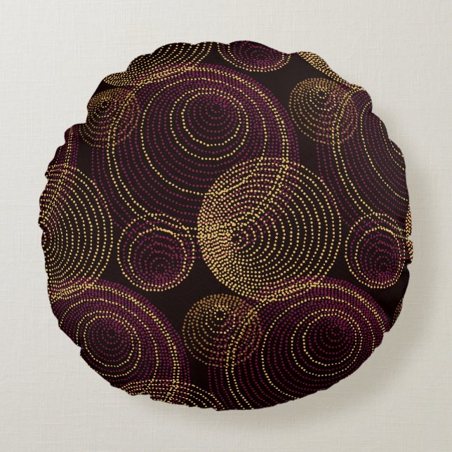 Luxurious Gold Geometric Print Round Pillow (Front)