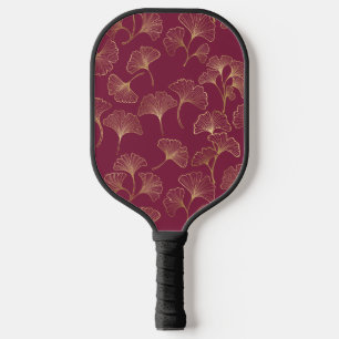 Luxurious Gold Ginkgo Leaves on Deep Burgundy (1) Pickleball Paddle