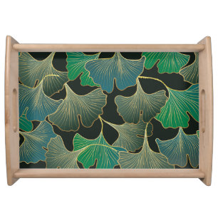 Luxurious gold Ginkgo, vintage art. Serving Tray