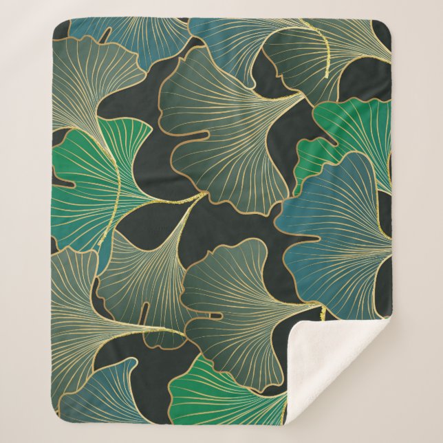 Luxurious gold Ginkgo, vintage art. Sherpa Blanket (Front)