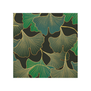 Luxurious gold Ginkgo, vintage art. Wood Wall Art