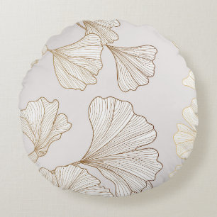 Luxurious Gold Ginkgo Vintage Design Round Pillow