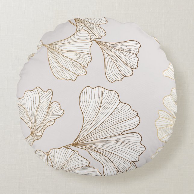 Luxurious Gold Ginkgo Vintage Design Round Pillow (Front)