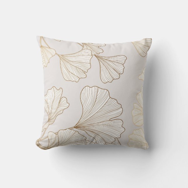 Luxurious Gold Ginkgo Vintage Design Throw Pillow (Front)
