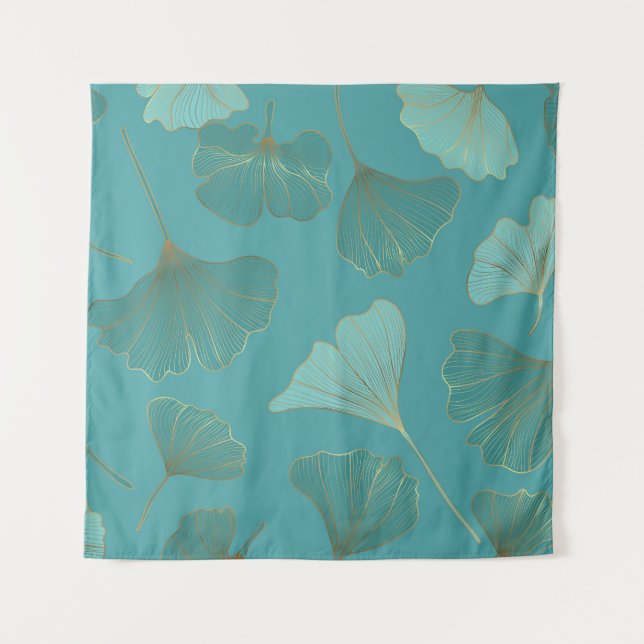 Luxurious gold Ginkgo, vintage wallpaper. Tapestry (Front)