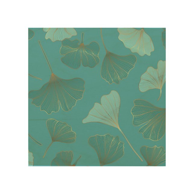 Luxurious gold Ginkgo, vintage wallpaper. Wood Wall Art (Front)