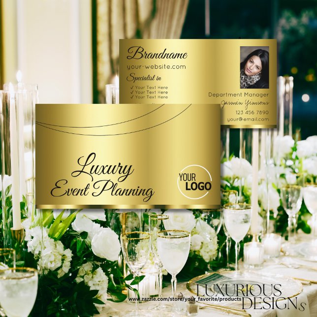 Luxurious Gold Glamorous with Logo and Photo Business Card (Creator Uploaded)