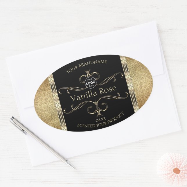 Luxurious Gold Glitter Black Product Labels Logo (Envelope)